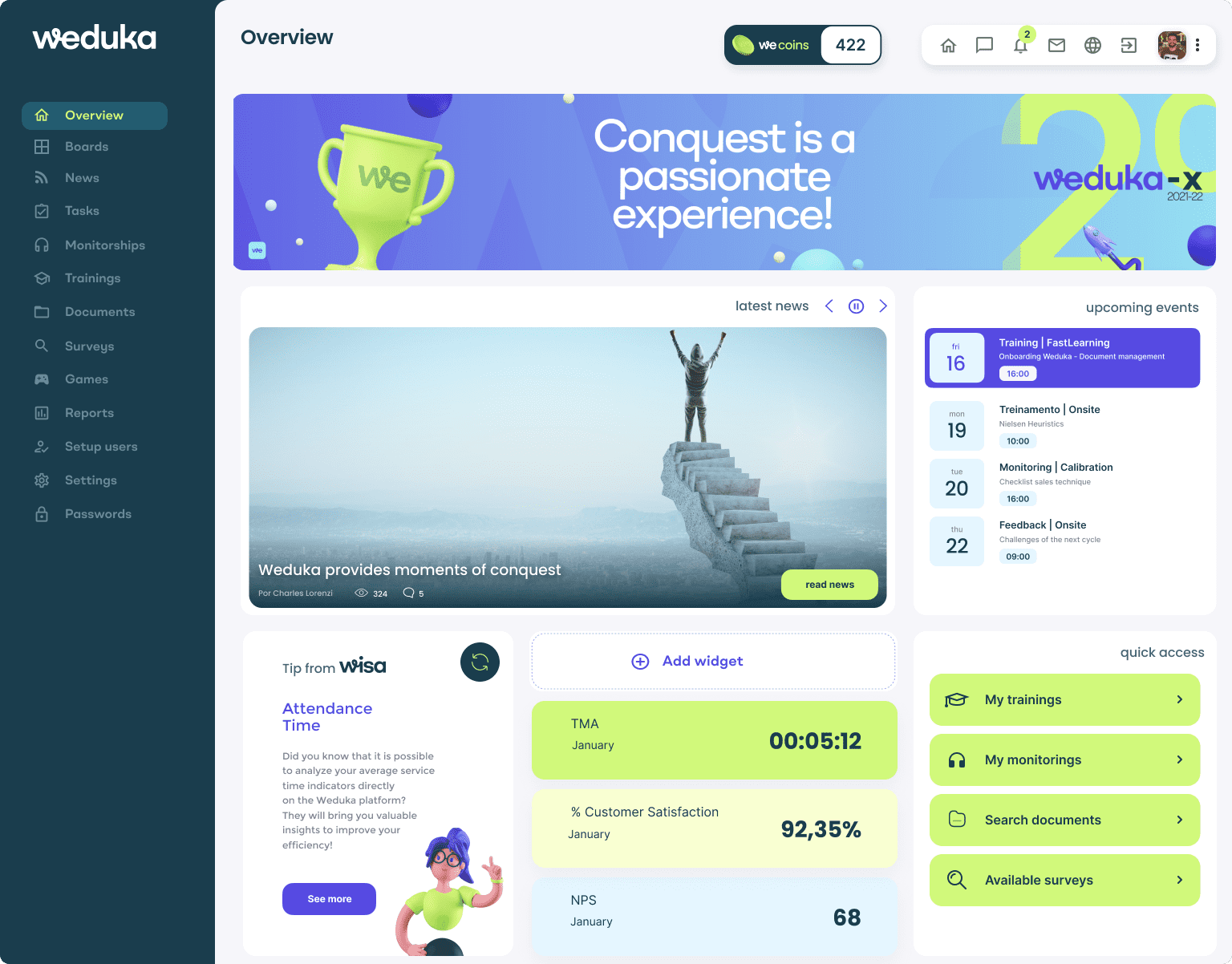 Screenshot of the Weduka platform's home interface